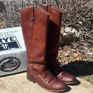 Frye Melissa tall campus boots cognac brown size 6 Style 77167 western cowgirl
